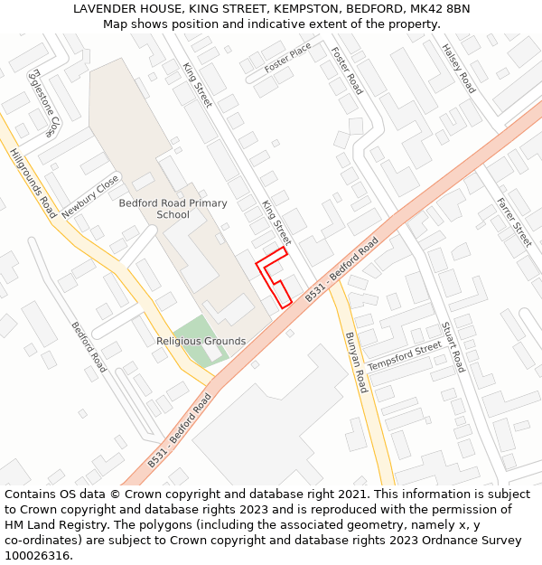 LAVENDER HOUSE, KING STREET, KEMPSTON, BEDFORD, MK42 8BN: Location map and indicative extent of plot