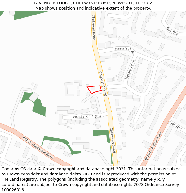 LAVENDER LODGE, CHETWYND ROAD, NEWPORT, TF10 7JZ: Location map and indicative extent of plot