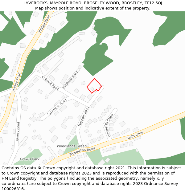 LAVEROCKS, MAYPOLE ROAD, BROSELEY WOOD, BROSELEY, TF12 5QJ: Location map and indicative extent of plot