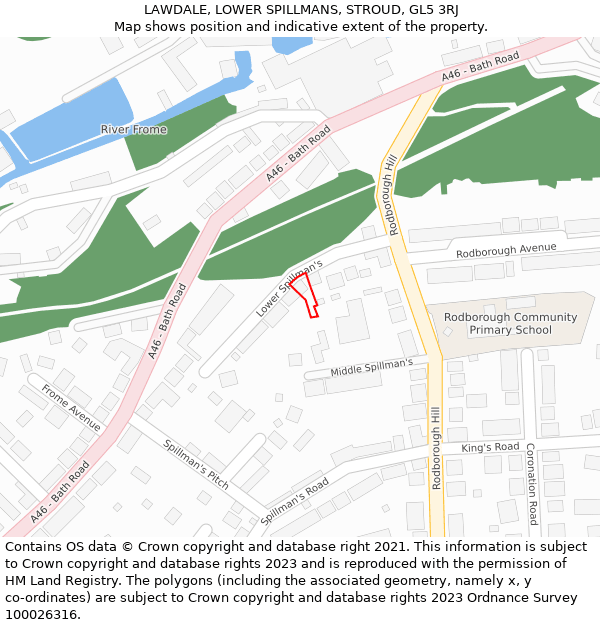 LAWDALE, LOWER SPILLMANS, STROUD, GL5 3RJ: Location map and indicative extent of plot