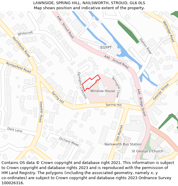 LAWNSIDE, SPRING HILL, NAILSWORTH, STROUD, GL6 0LS: Location map and indicative extent of plot