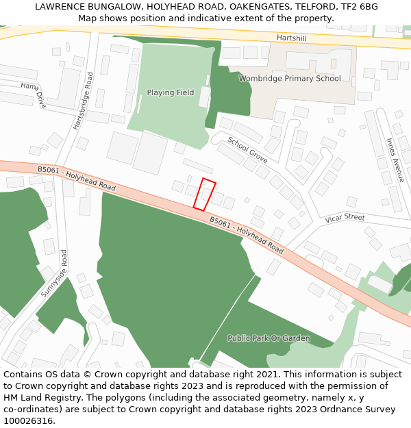 LAWRENCE BUNGALOW, HOLYHEAD ROAD, OAKENGATES, TELFORD, TF2 6BG: Location map and indicative extent of plot