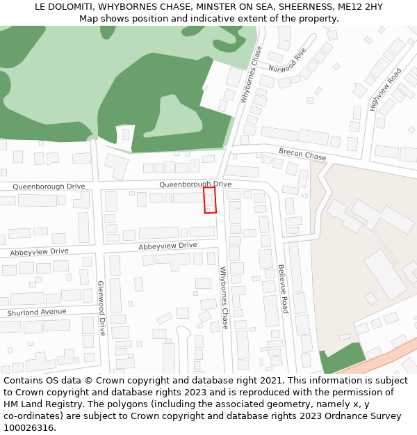 LE DOLOMITI, WHYBORNES CHASE, MINSTER ON SEA, SHEERNESS, ME12 2HY: Location map and indicative extent of plot