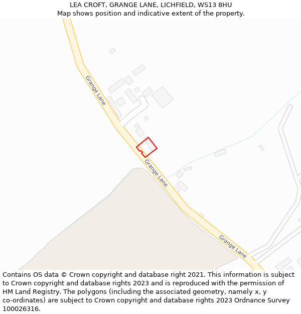 LEA CROFT, GRANGE LANE, LICHFIELD, WS13 8HU: Location map and indicative extent of plot