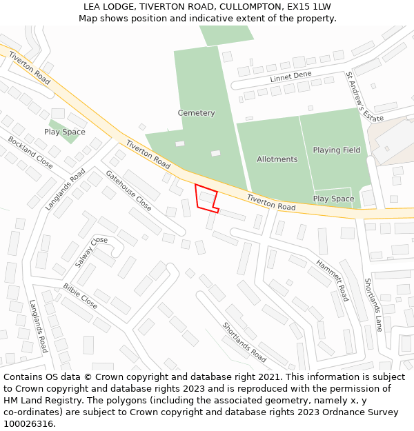 LEA LODGE, TIVERTON ROAD, CULLOMPTON, EX15 1LW: Location map and indicative extent of plot