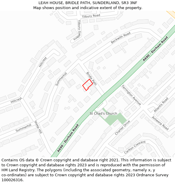 LEAH HOUSE, BRIDLE PATH, SUNDERLAND, SR3 3NF: Location map and indicative extent of plot