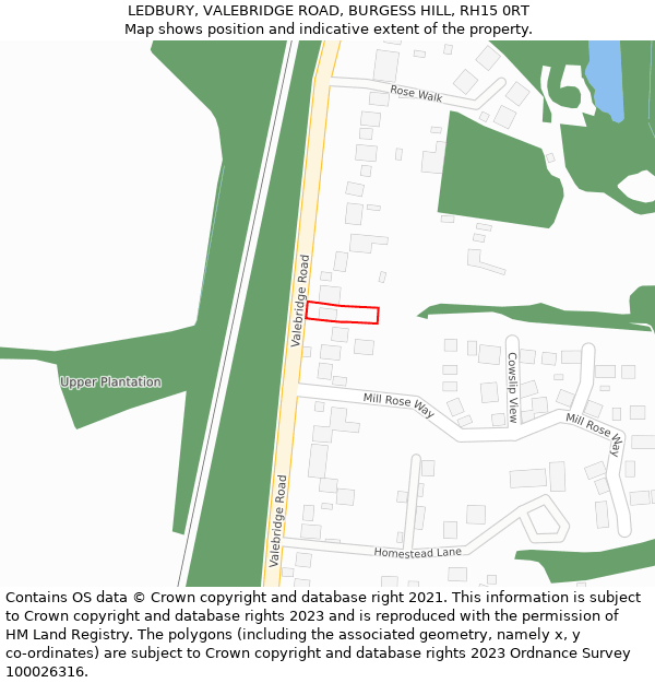 LEDBURY, VALEBRIDGE ROAD, BURGESS HILL, RH15 0RT: Location map and indicative extent of plot