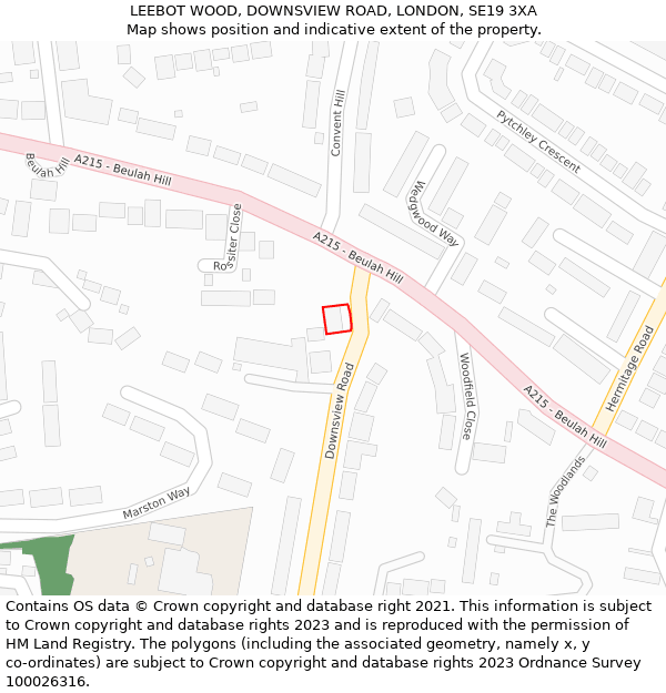 LEEBOT WOOD, DOWNSVIEW ROAD, LONDON, SE19 3XA: Location map and indicative extent of plot