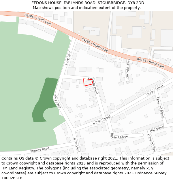 LEEDONS HOUSE, FARLANDS ROAD, STOURBRIDGE, DY8 2DD: Location map and indicative extent of plot