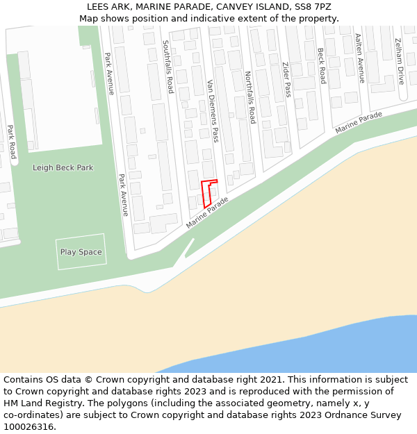 LEES ARK, MARINE PARADE, CANVEY ISLAND, SS8 7PZ: Location map and indicative extent of plot