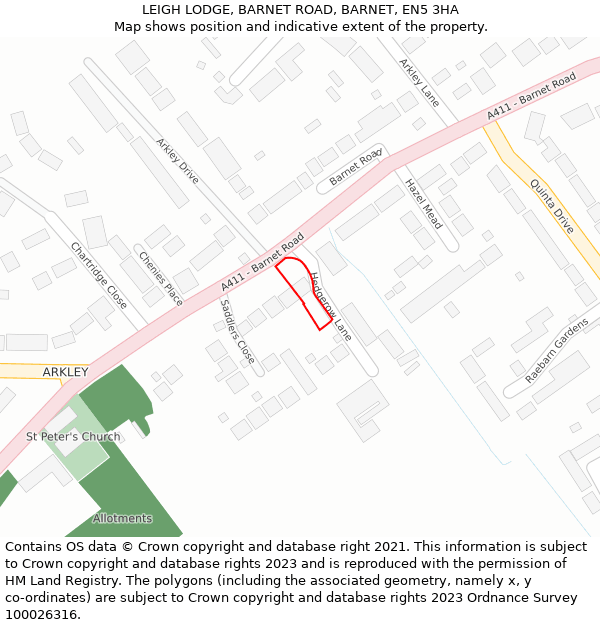 LEIGH LODGE, BARNET ROAD, BARNET, EN5 3HA: Location map and indicative extent of plot