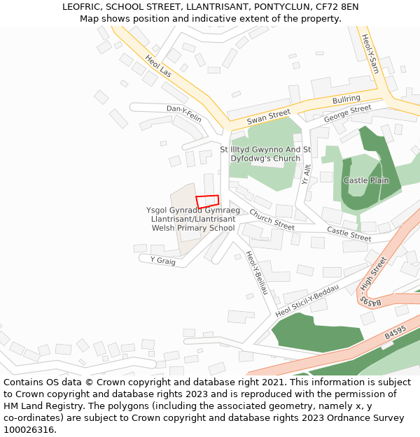 LEOFRIC, SCHOOL STREET, LLANTRISANT, PONTYCLUN, CF72 8EN: Location map and indicative extent of plot
