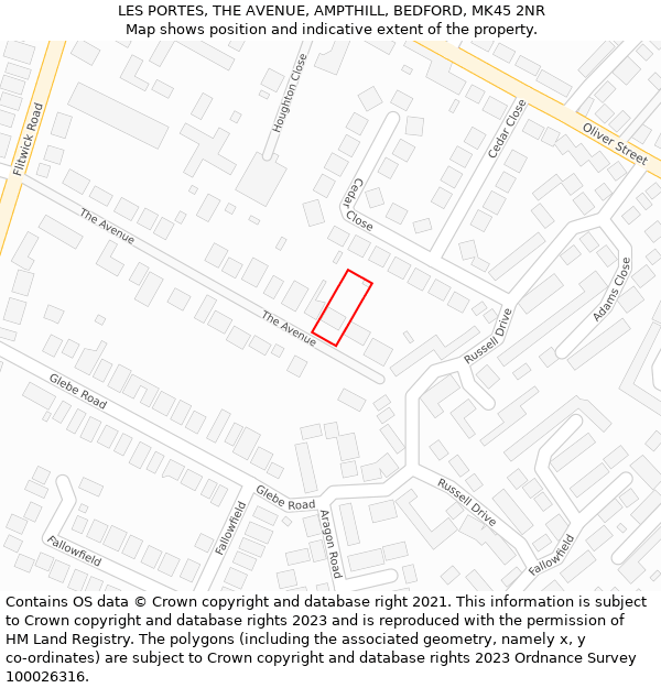 LES PORTES, THE AVENUE, AMPTHILL, BEDFORD, MK45 2NR: Location map and indicative extent of plot