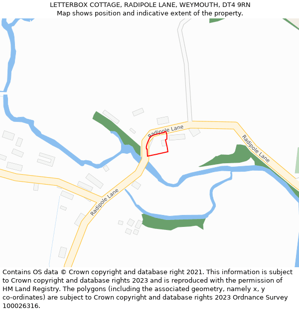 LETTERBOX COTTAGE, RADIPOLE LANE, WEYMOUTH, DT4 9RN: Location map and indicative extent of plot