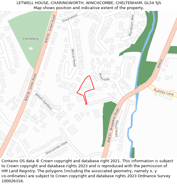 LETWELL HOUSE, CHARINGWORTH, WINCHCOMBE, CHELTENHAM, GL54 5JS: Location map and indicative extent of plot