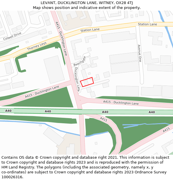 LEVANT, DUCKLINGTON LANE, WITNEY, OX28 4TJ: Location map and indicative extent of plot