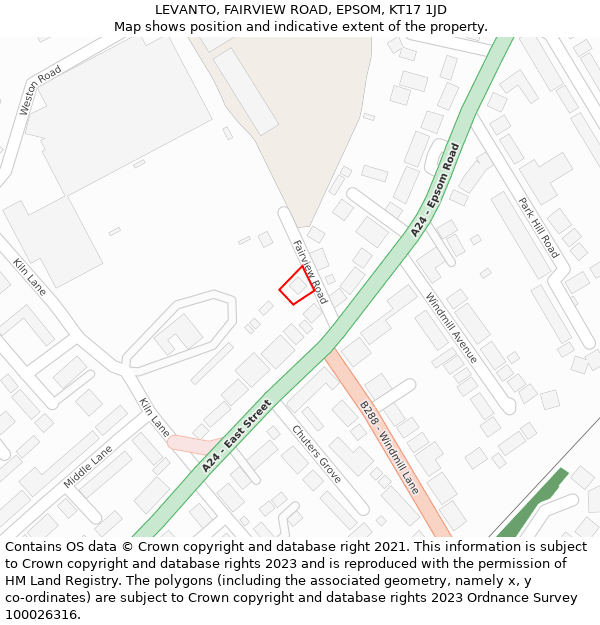 LEVANTO, FAIRVIEW ROAD, EPSOM, KT17 1JD: Location map and indicative extent of plot