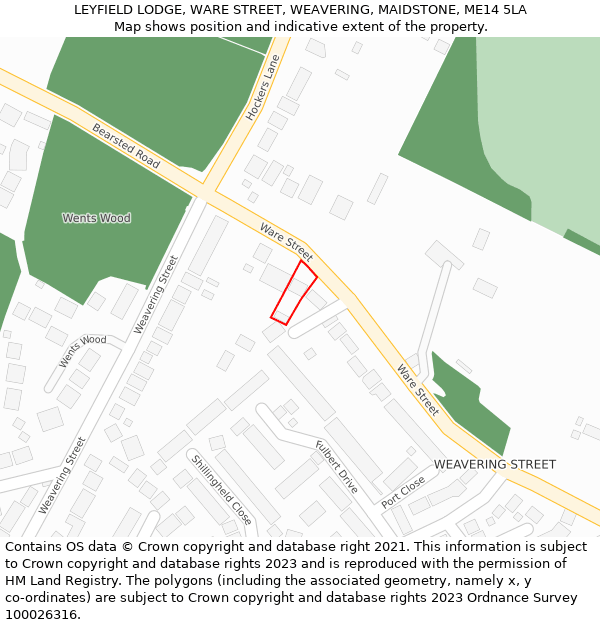 LEYFIELD LODGE, WARE STREET, WEAVERING, MAIDSTONE, ME14 5LA: Location map and indicative extent of plot