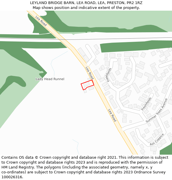 LEYLAND BRIDGE BARN, LEA ROAD, LEA, PRESTON, PR2 1RZ: Location map and indicative extent of plot