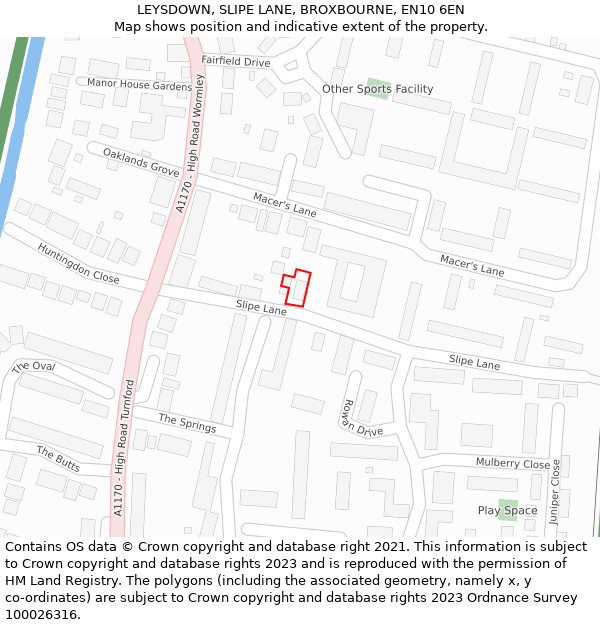 LEYSDOWN, SLIPE LANE, BROXBOURNE, EN10 6EN: Location map and indicative extent of plot