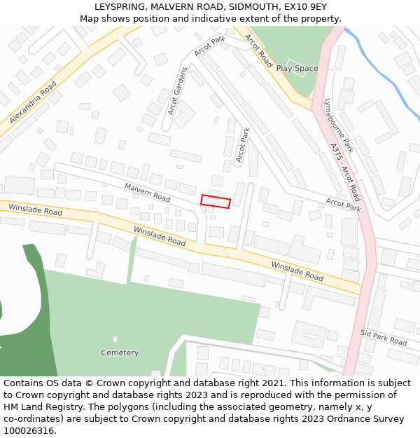 LEYSPRING, MALVERN ROAD, SIDMOUTH, EX10 9EY: Location map and indicative extent of plot