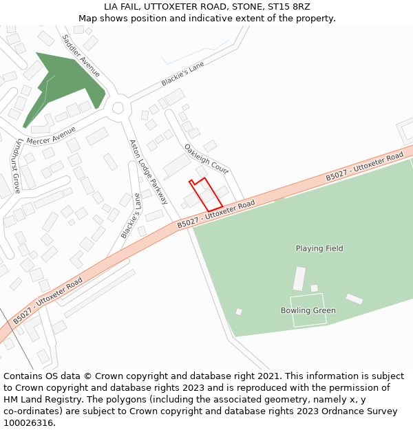 LIA FAIL, UTTOXETER ROAD, STONE, ST15 8RZ: Location map and indicative extent of plot