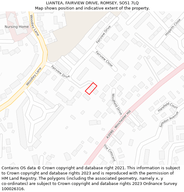 LIANTEA, FAIRVIEW DRIVE, ROMSEY, SO51 7LQ: Location map and indicative extent of plot