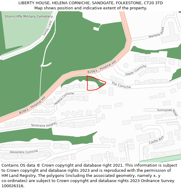 LIBERTY HOUSE, HELENA CORNICHE, SANDGATE, FOLKESTONE, CT20 3TD: Location map and indicative extent of plot