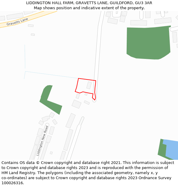 LIDDINGTON HALL FARM, GRAVETTS LANE, GUILDFORD, GU3 3AR: Location map and indicative extent of plot