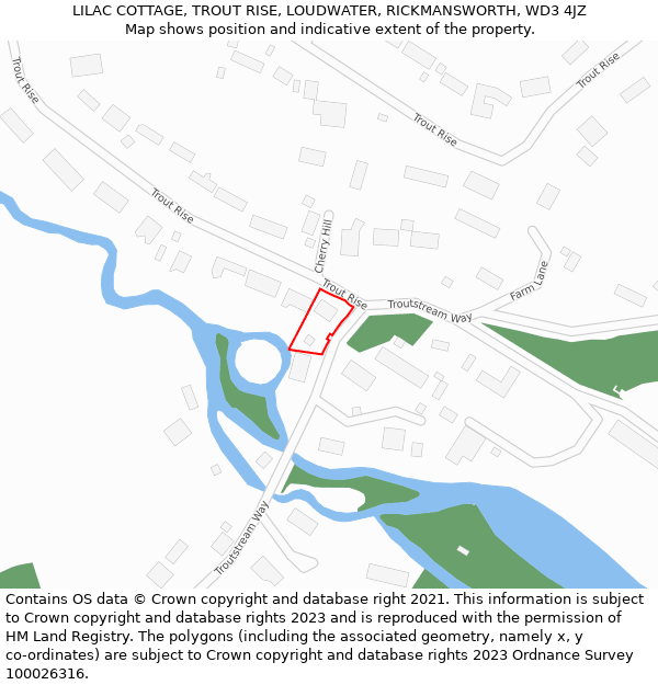 LILAC COTTAGE, TROUT RISE, LOUDWATER, RICKMANSWORTH, WD3 4JZ: Location map and indicative extent of plot