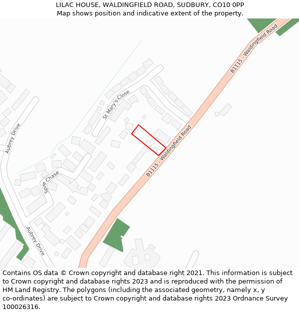 LILAC HOUSE, WALDINGFIELD ROAD, SUDBURY, CO10 0PP: Location map and indicative extent of plot