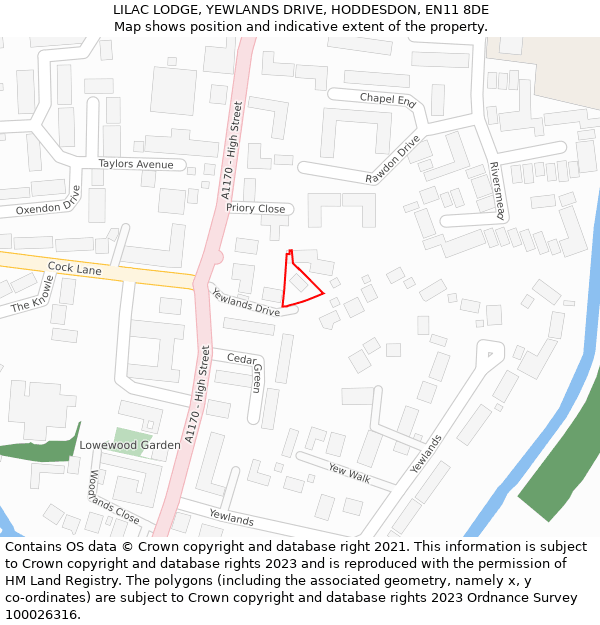 LILAC LODGE, YEWLANDS DRIVE, HODDESDON, EN11 8DE: Location map and indicative extent of plot