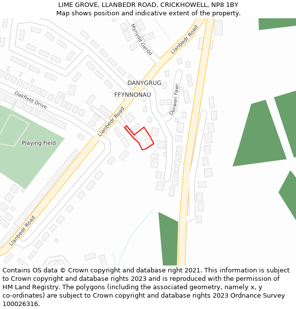 LIME GROVE, LLANBEDR ROAD, CRICKHOWELL, NP8 1BY: Location map and indicative extent of plot