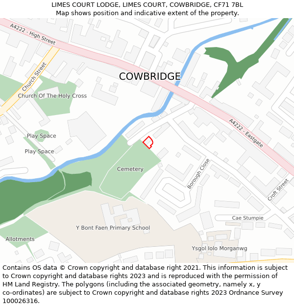 LIMES COURT LODGE, LIMES COURT, COWBRIDGE, CF71 7BL: Location map and indicative extent of plot