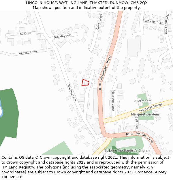 LINCOLN HOUSE, WATLING LANE, THAXTED, DUNMOW, CM6 2QX: Location map and indicative extent of plot