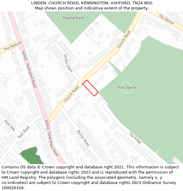 LINDEN, CHURCH ROAD, KENNINGTON, ASHFORD, TN24 9DG: Location map and indicative extent of plot