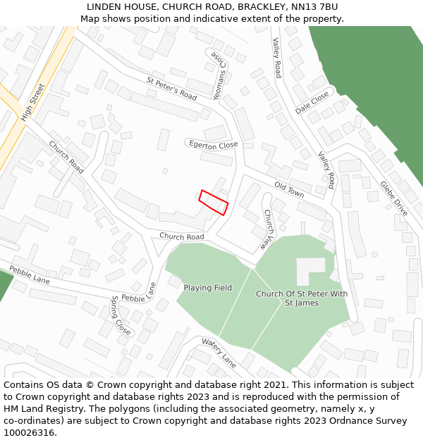LINDEN HOUSE, CHURCH ROAD, BRACKLEY, NN13 7BU: Location map and indicative extent of plot