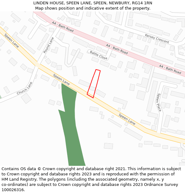 LINDEN HOUSE, SPEEN LANE, SPEEN, NEWBURY, RG14 1RN: Location map and indicative extent of plot