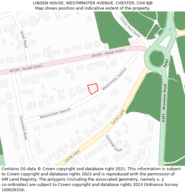 LINDEN HOUSE, WESTMINSTER AVENUE, CHESTER, CH4 8JB: Location map and indicative extent of plot