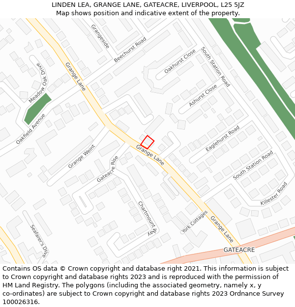 LINDEN LEA, GRANGE LANE, GATEACRE, LIVERPOOL, L25 5JZ: Location map and indicative extent of plot