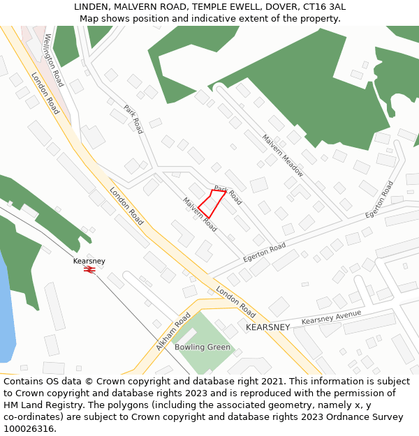 LINDEN, MALVERN ROAD, TEMPLE EWELL, DOVER, CT16 3AL: Location map and indicative extent of plot
