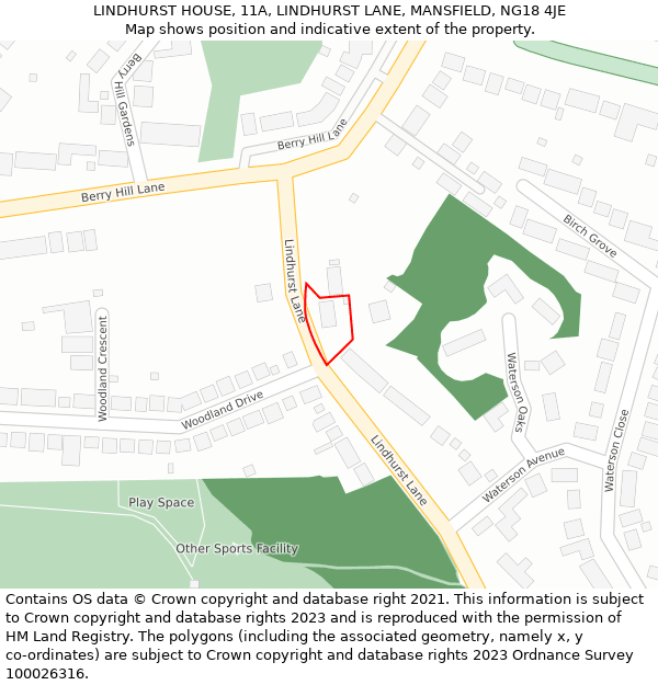 LINDHURST HOUSE, 11A, LINDHURST LANE, MANSFIELD, NG18 4JE: Location map and indicative extent of plot