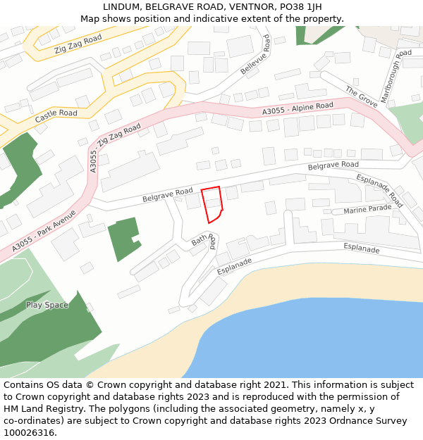 LINDUM, BELGRAVE ROAD, VENTNOR, PO38 1JH: Location map and indicative extent of plot