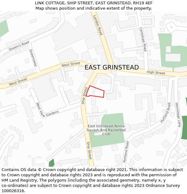 LINK COTTAGE, SHIP STREET, EAST GRINSTEAD, RH19 4EF: Location map and indicative extent of plot