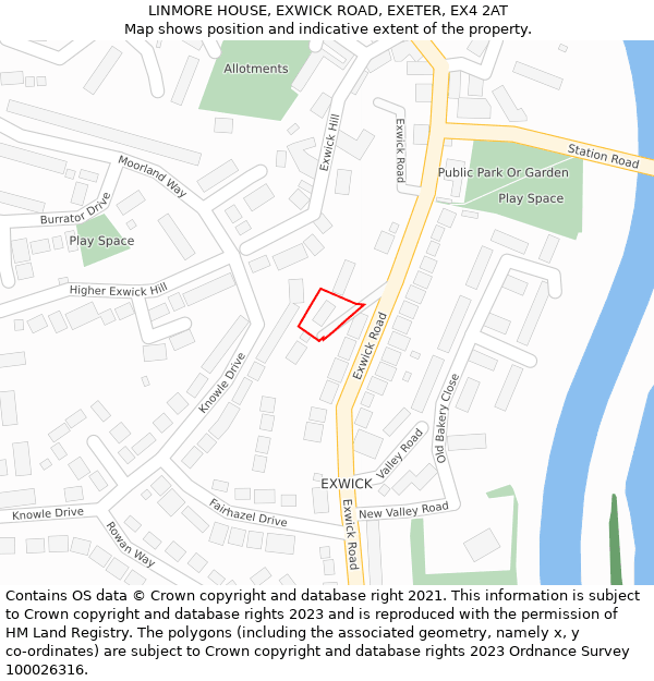 LINMORE HOUSE, EXWICK ROAD, EXETER, EX4 2AT: Location map and indicative extent of plot