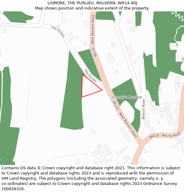 LISMORE, THE PURLIEU, MALVERN, WR14 4DJ: Location map and indicative extent of plot