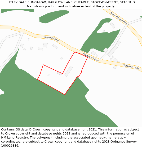 LITLEY DALE BUNGALOW, HARPLOW LANE, CHEADLE, STOKE-ON-TRENT, ST10 1UD: Location map and indicative extent of plot