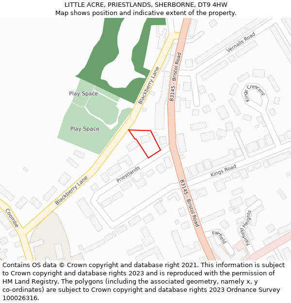 LITTLE ACRE, PRIESTLANDS, SHERBORNE, DT9 4HW: Location map and indicative extent of plot