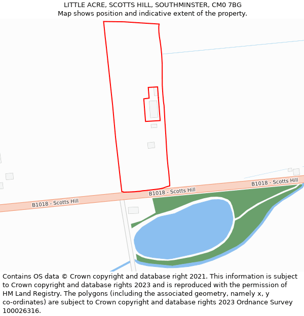 LITTLE ACRE, SCOTTS HILL, SOUTHMINSTER, CM0 7BG: Location map and indicative extent of plot