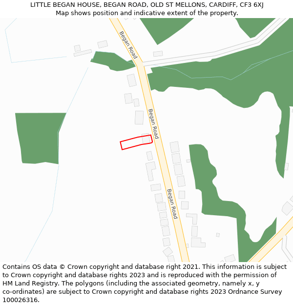 LITTLE BEGAN HOUSE, BEGAN ROAD, OLD ST MELLONS, CARDIFF, CF3 6XJ: Location map and indicative extent of plot